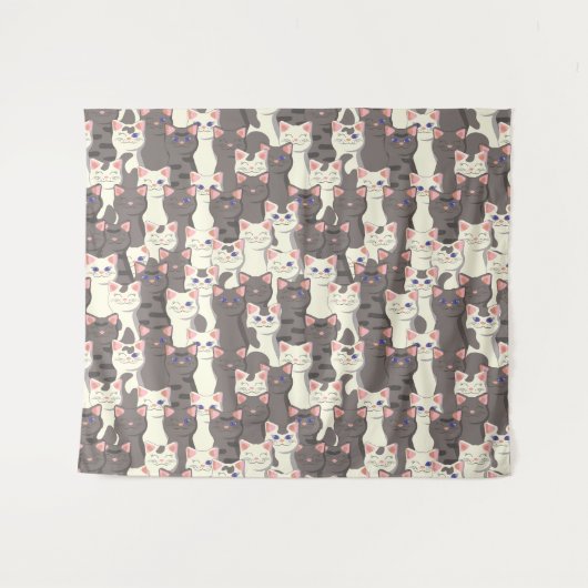 Weiße und graue Katzen Wandteppich (Vorderseite (Horizontal))