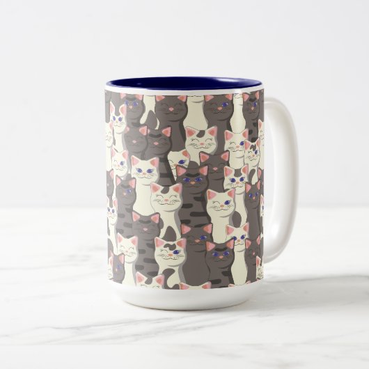 Weiße und graue Katzen Zweifarbige Tasse (VorderseiteRechts)