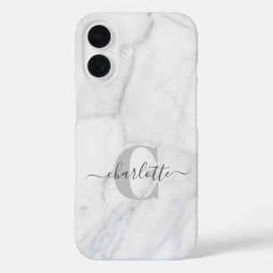 Weiße und graue Marmor-personalisierte Monogramm iPhone 16 Hülle