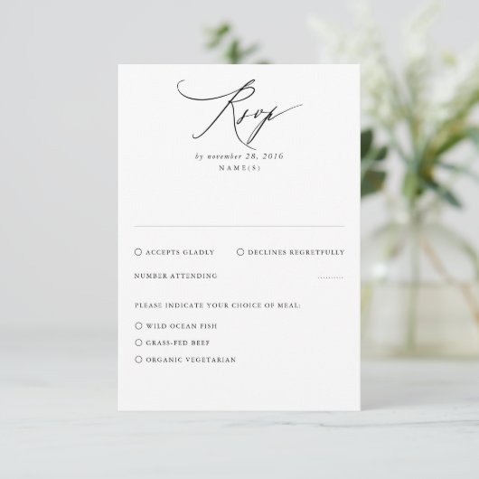 Weiße und graue moderne Minimal-Hochzeitskarte RSVP Karte (Stehend Vorderseite)