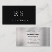 Weiße und graue Monogramm und Name, Schwarz & Silb Visitenkarte (Vorne/Hinten)