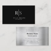 Weiße und graue Monogramm und Name, Schwarz & Silb Visitenkarte (Vorne/Hinten)