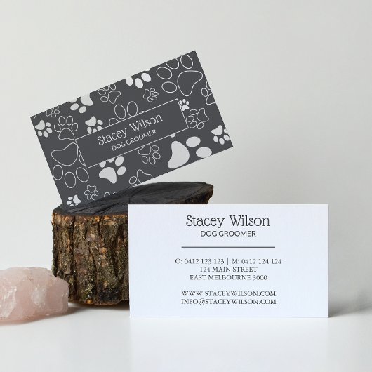 Weiße und graue Pet Groomer Paw Print Visitenkarte