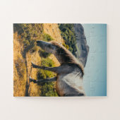 Weiße und graue Pferdeweiden mit Sonne abschimmern Puzzle (Horizontal)