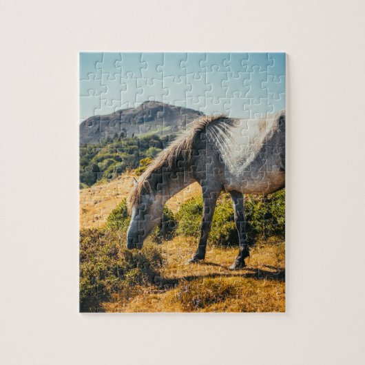 Weiße und graue Pferdeweiden mit Sonne abschimmern Puzzle (Vertikal)
