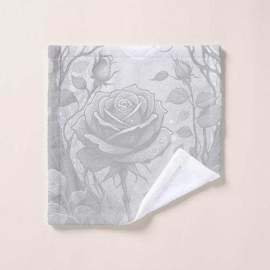 Weiße und graue Rose 2 Badhandtuch Set (Waschlappen)