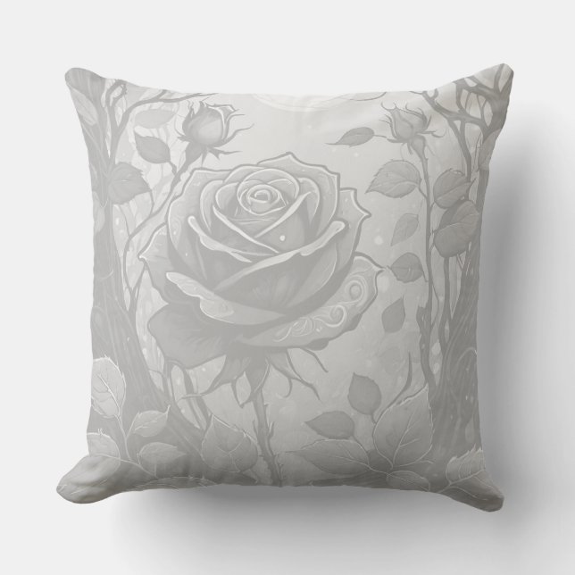 Weiße und graue Rose 2 Kissen (Vorderseite)