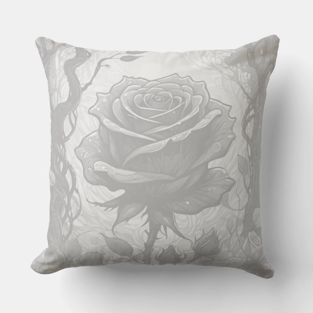Weiße und graue Rose Kissen (Vorderseite)