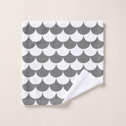 Weiße und graue Scallop Badhandtuch Set (Waschlappen)