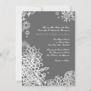 Weiße und graue Schneeflocken Einladung Hochzeit 3
