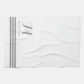 Weiße und graue Streifen und Monogramm Geschirrtuch (Horizontal)