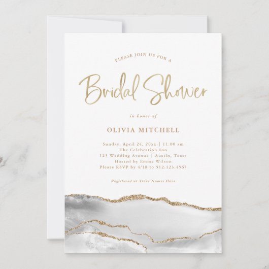 Weiße und graue Tore mit Gold | Brautparty Einladung (Vorderseite)