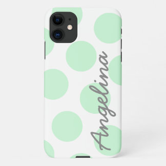 Weiße und große Pastell-Mintgrün-Polka-Punkt-Muste iPhone 11 Hülle