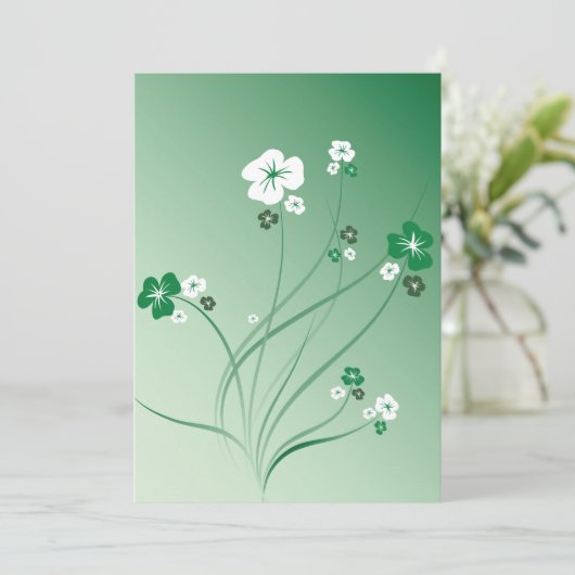 Weiße und grüne Blume Einladung (Stehend Vorderseite)