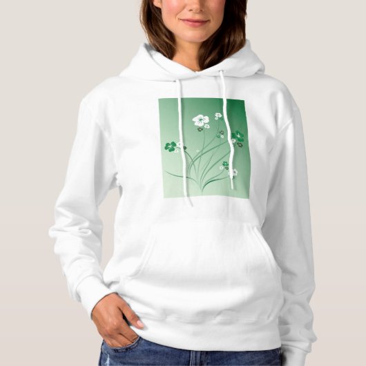 Weiße und grüne Blume Hoodie (Vorderseite)