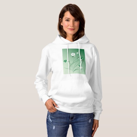 Weiße und grüne Blume Hoodie (Vorne ganz)