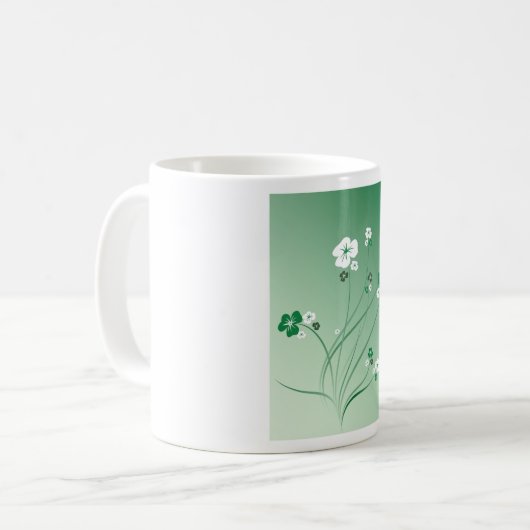 Weiße und grüne Blume Kaffeetasse (Vorderseite Links)