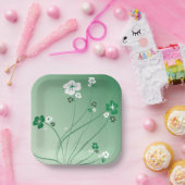 Weiße und grüne Blume Pappteller (Party)