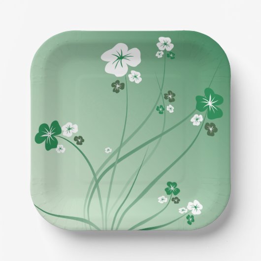 Weiße und grüne Blume Pappteller (Vorderseite)