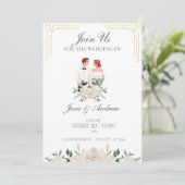 Weiße und grüne Boho-Blumenhochzeit Einladung (Stehend Vorderseite)