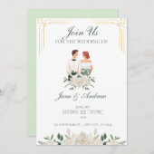 Weiße und grüne Boho-Blumenhochzeit Einladung (Vorne/Hinten)
