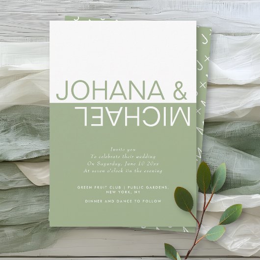 Weiße und grüne Farbblockade, kichkische Hochzeit Einladung