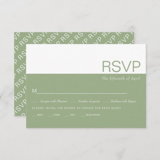 Weiße und grüne Farbblockade, kichkische Hochzeit RSVP Karte (Vorne/Hinten)