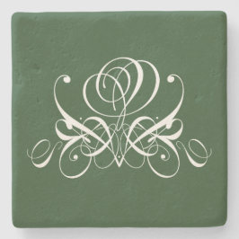 Weiße und grüne Geblüht Rose Steinuntersetzer