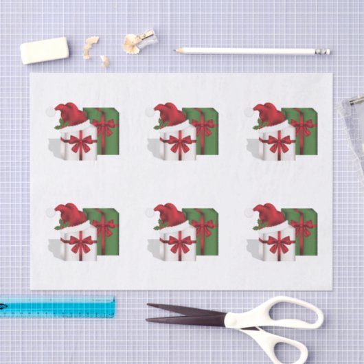 Weiße und grüne Geschenkboxen mit Weihnachtsmannmü Seidenpapier (Handwerk)