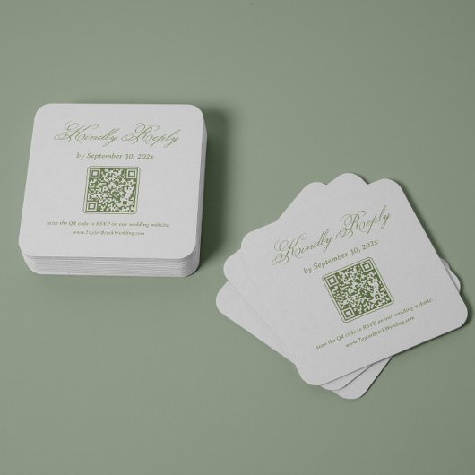 Weiße und grüne Hochzeits-RSVP-Qr-Code Begleitkarte