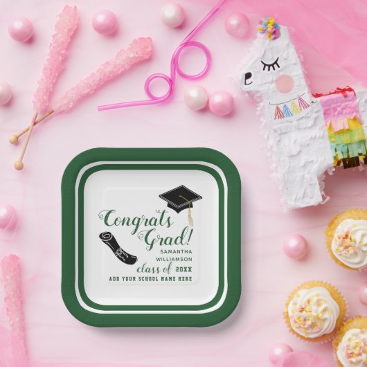 Weiße und grüne Klasse 2025 Abschluss Pappteller (Party)