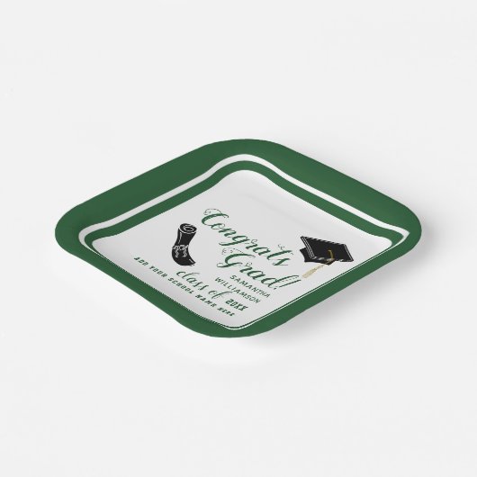 Weiße und grüne Klasse 2025 Abschluss Pappteller (Gewinkelt)