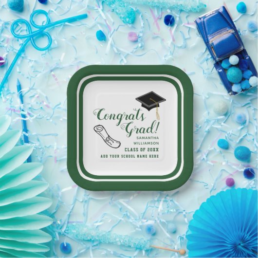 Weiße und grüne Klasse 2025 Glückwunsch Grad Pappteller (Party)