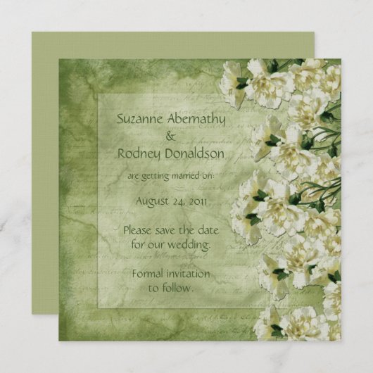 Weiße und grüne Nelken Save the Date (Vorne/Hinten)