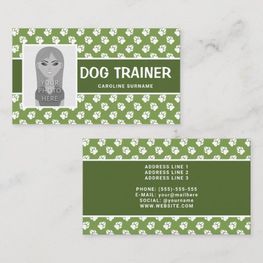 Weiße und grüne Paws & Foto-Vorlage - Dog Trainer Visitenkarte (Vorne/Hinten)