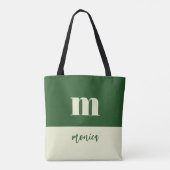 Weiße und grüne personalisierte Tragetasche mit In Tasche (Rückseite)