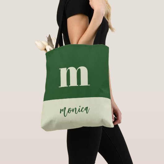 Weiße und grüne personalisierte Tragetasche mit In Tasche (Von Nahem)