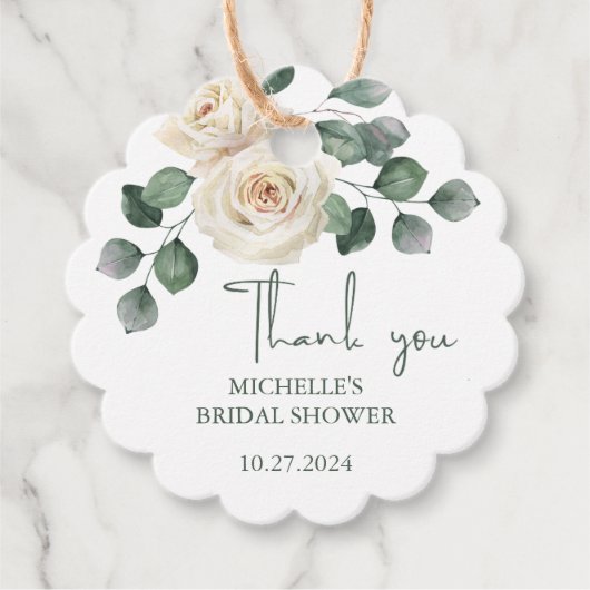 Weiße und grüne Rose Vielen Dank Geschenkanhänger (Vorderseite)