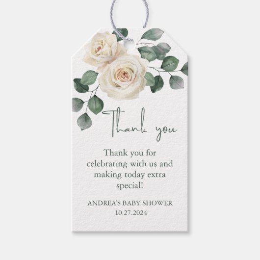 Weiße und grüne Rose Vielen Dank Geschenkanhänger (Vorderseite)