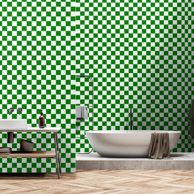 Weiße und grüne Schale und Stick Tapete (Badezimmer)