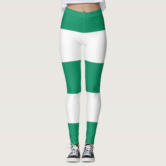 Weiße und grüne Stipes Leggings (Vorderseite)
