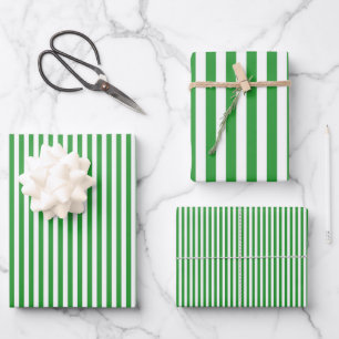 Weiße und grüne Streifen Geschenkpapier Set