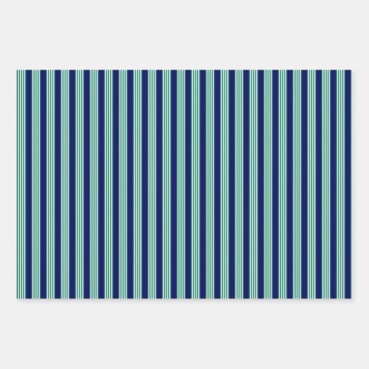 Weiße und grüne Streifen mit marineblau Geschenkpapier Set (Vorderseite 3)