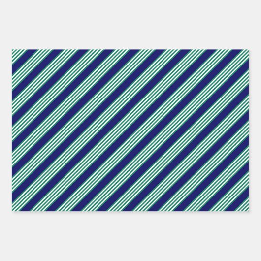 Weiße und grüne Streifen mit marineblau Geschenkpapier Set (Vorderseite 2)