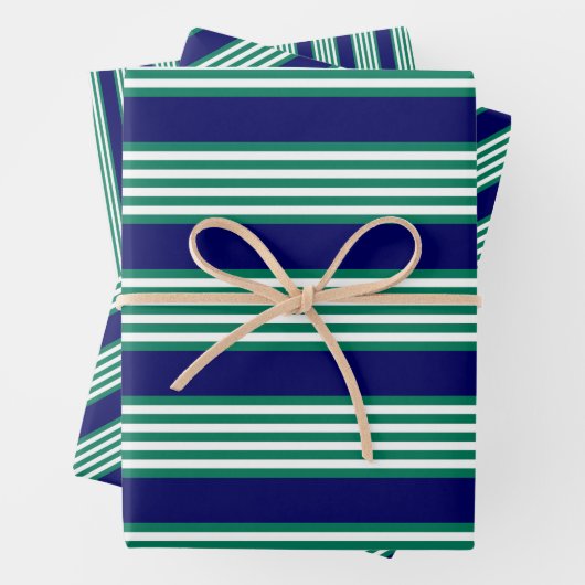 Weiße und grüne Streifen mit marineblau Geschenkpapier Set (Beispiel)