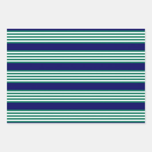Weiße und grüne Streifen mit marineblau Geschenkpapier Set (Vorderseite)