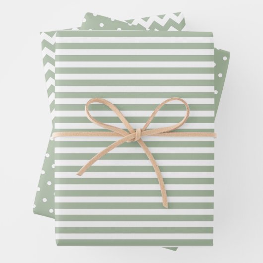 Weiße und grüne Streifen Polka Dot Zickzack Geschenkpapier Set (Beispiel)