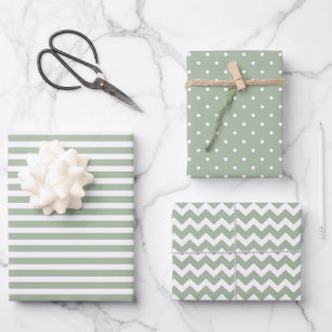 Weiße und grüne Streifen Polka Dot Zickzack Geschenkpapier Set