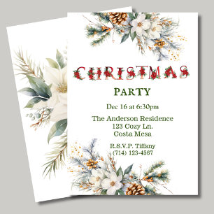 Weiße und grüne Vintage-Weihnachtsfeier mit Grünze Einladung