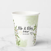 Weiße und grüne Wasserfarbe Pappbecher (Rückseite)